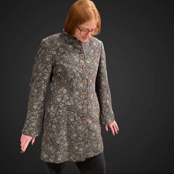 Apria Cashmere Angora Blend Paisley Coat Small - Picture 2 of 15